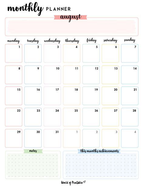 August calendar planning