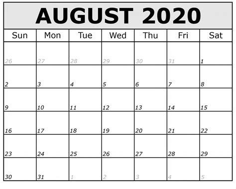 August Calendar Printable Free Templates