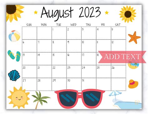 August printable calendar ideas