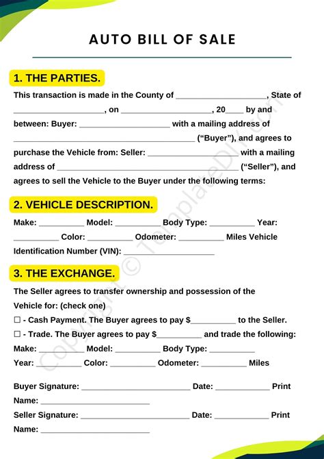 Auto Bill of Sale Document