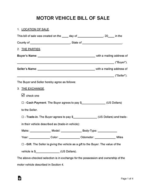 Auto Bill of Sale Document