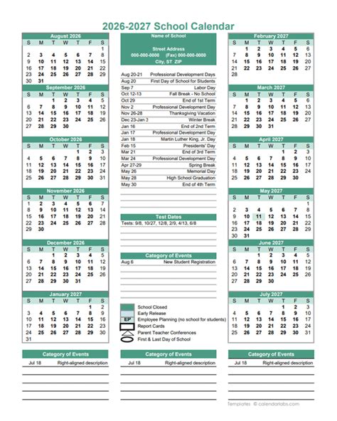 BA Schools Calendar Template