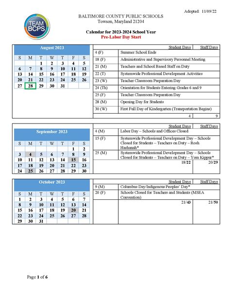 Baltimore County Public Schools Calendar Overview