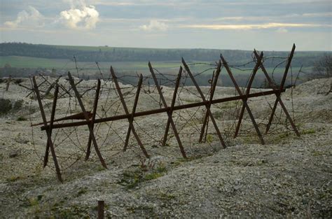 Barbed wire fencing in World War I trenches