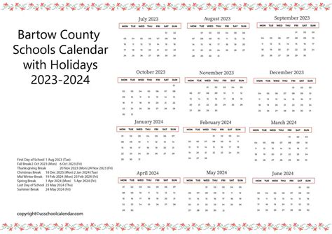 Bartow County School Calendar Overview