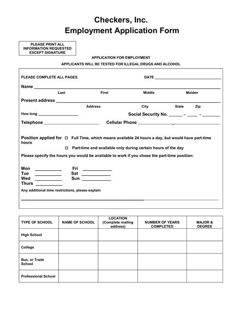 Basic Employment Application Form