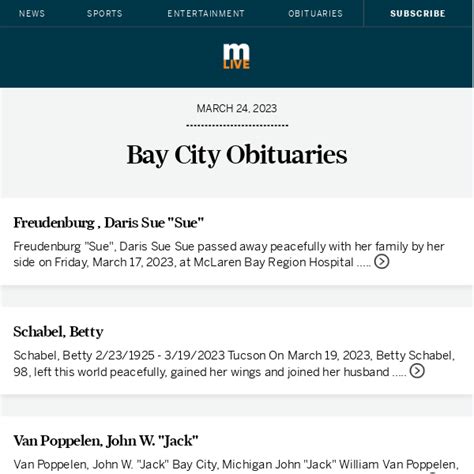 Example of a Bay City obituary