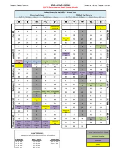 Bend Lapine Calendar Overview