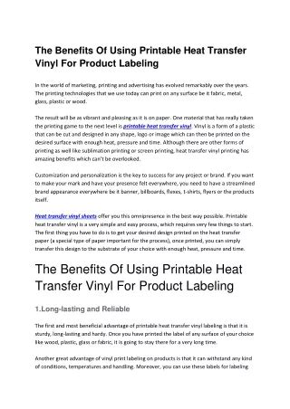 Benefits of Using Printable Vinyl