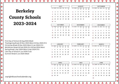 Berkeley County School District Calendar