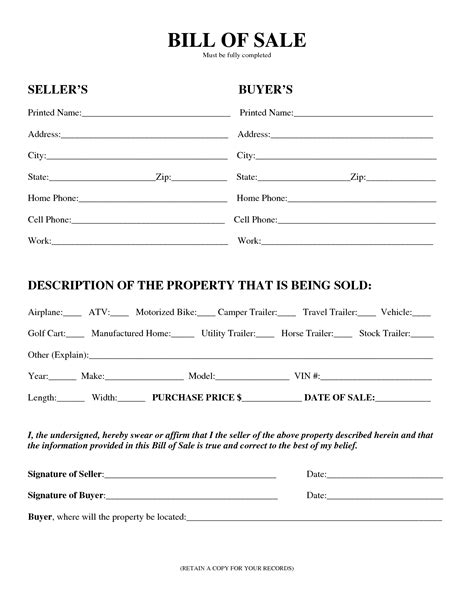 Bill of sale document