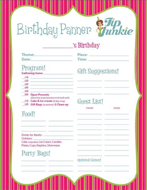 Description of Birthday Planner Template