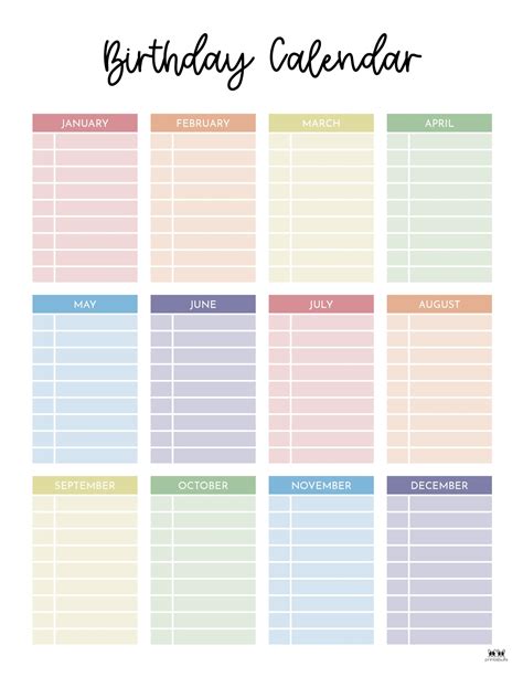 Birthday printable calendars