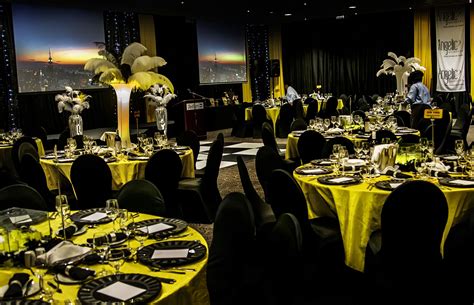 Black and yellow event decor