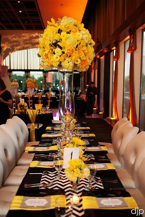 Black and yellow wedding decor