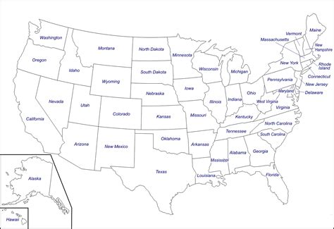 Blank US Map with Cities and Towns