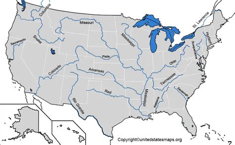 Blank US Maps with Cities and Rivers