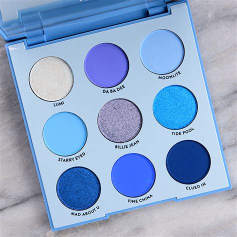 A blue eyeshadow palette with a range of finishes