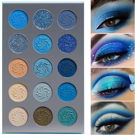 A blue eyeshadow palette with a range of finishes