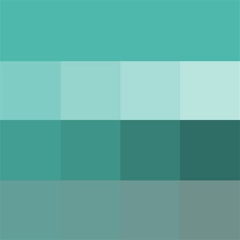 Blue-green color palette with different shades and tints