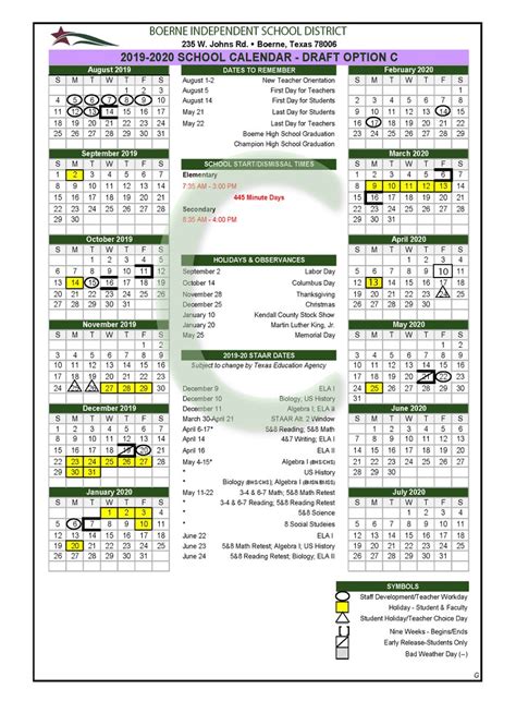 Boerne ISD Calendar