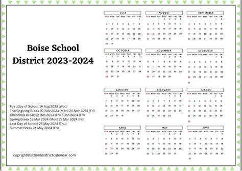 Boise Schools Calendar Dates