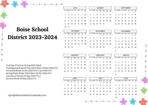 Boise Schools Calendar Image 2