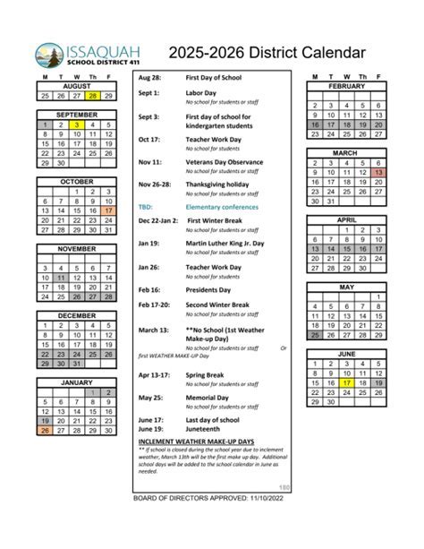 BSD405 Calendar Overview