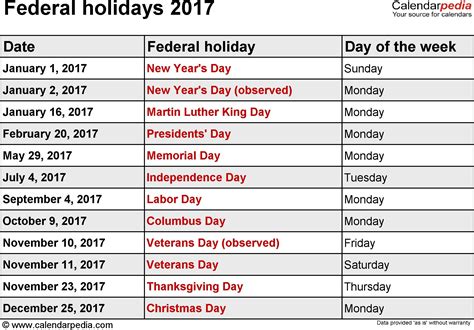 Bucknell Holiday Dates