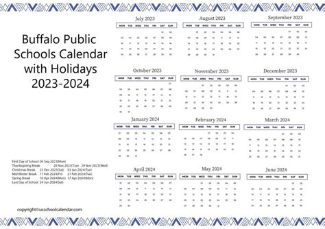 Buffalo Public Schools Calendar Image 1