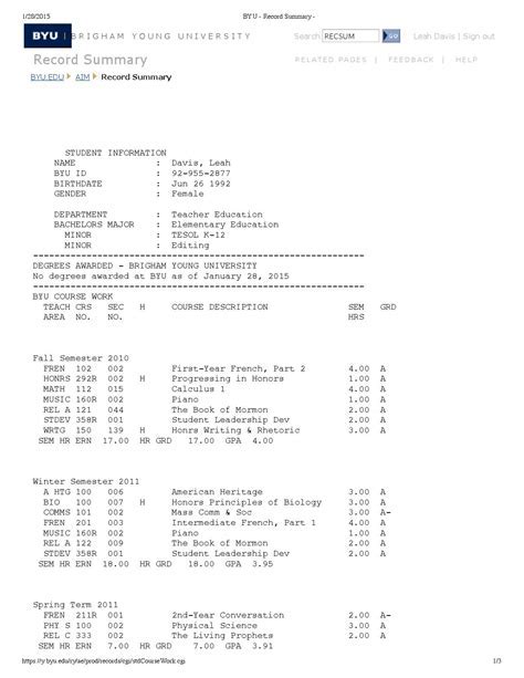 BYU Transcript Importance