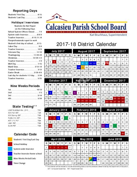 Calcasieu Parish Schools Calendar Overview