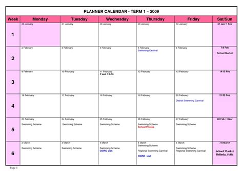 Calendar Designed for Students