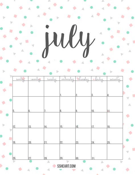 Calendar July Printable