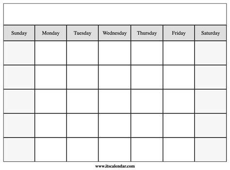 Calendar Printable Blank Template