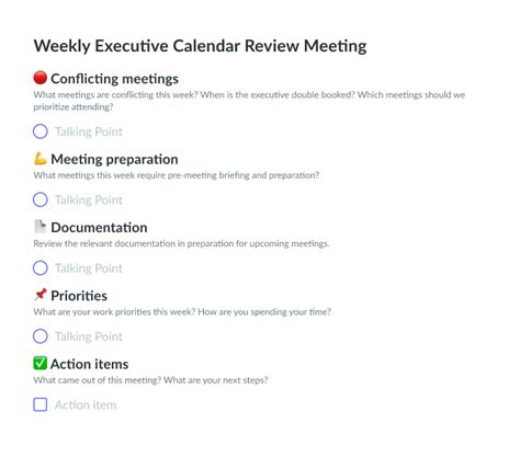 Calendar Review Checklist