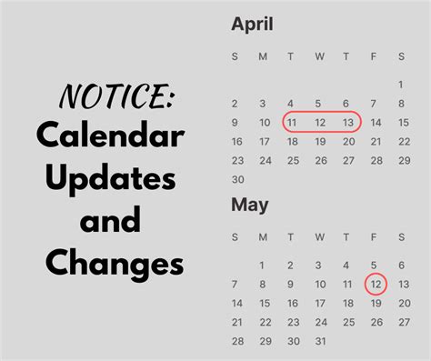 Calendar Updates