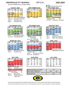 Centerville Schools Calendar Overview