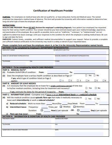 Certification of Healthcare Provider