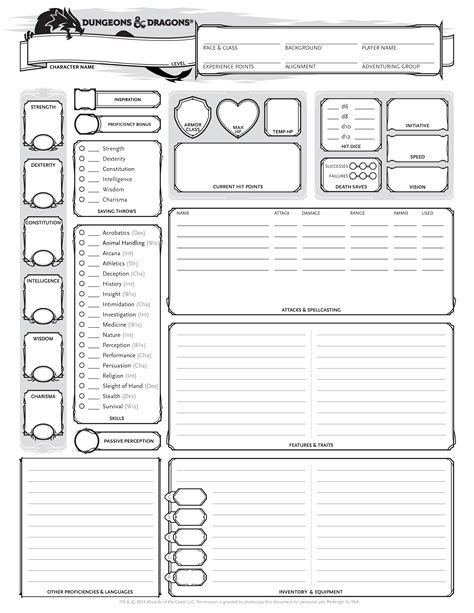 Character Sheets for D&D