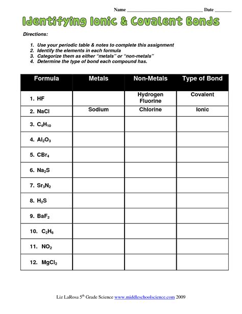 Chemistry worksheets