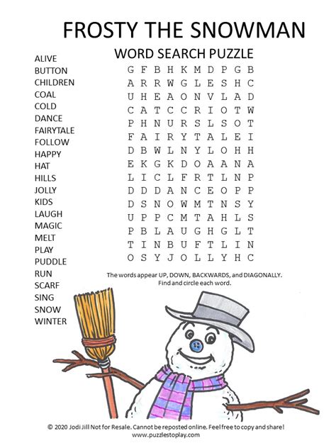 Christmas Word Search Printables Frosty