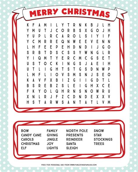 Christmas Word Search Printables Ornament