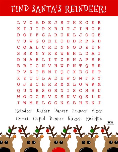 Christmas Word Search Printables Reindeer