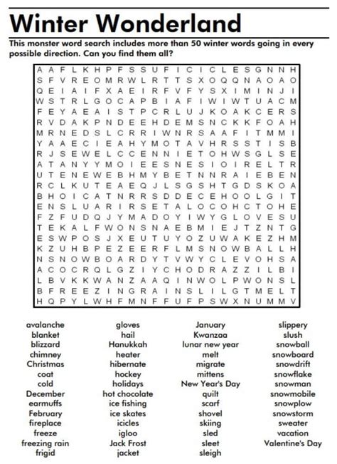 Christmas Word Search Printables Winter Wonderland