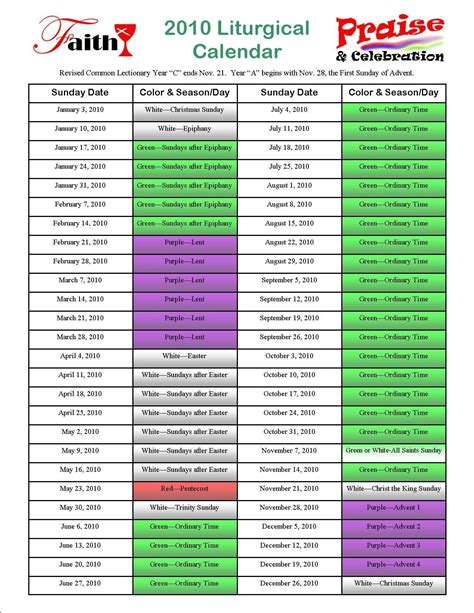 Church Calendar Next Steps