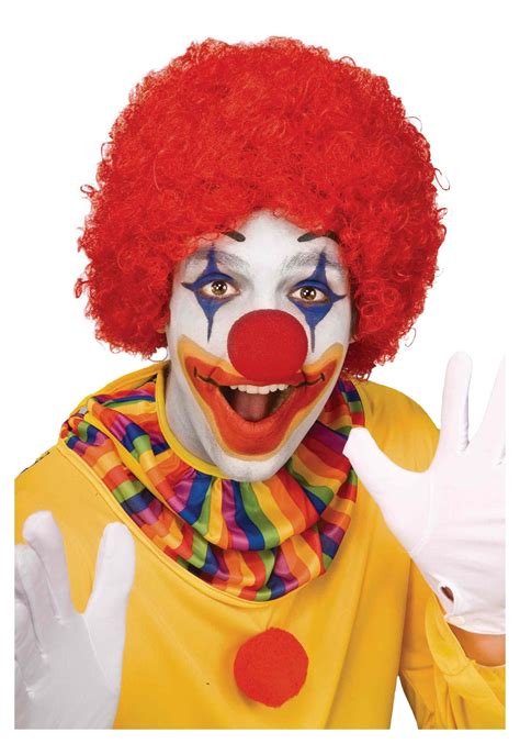 A clown wearing a red nose and collar