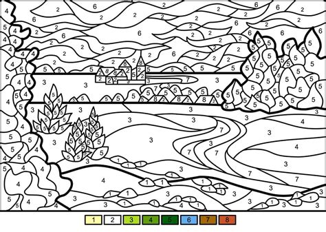 Color by number printables landscapes