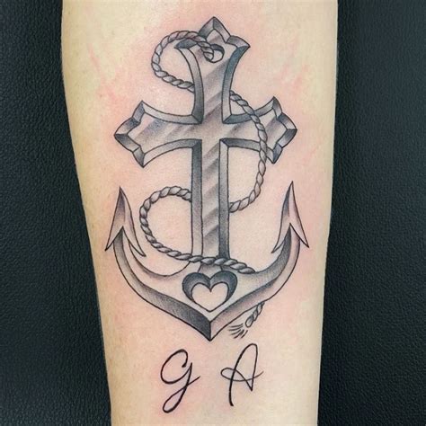 Colorful Anchor Cross Tattoo