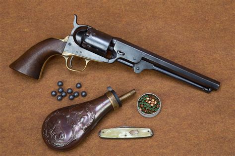 A Colt 1851 Navy revolver on display at a museum